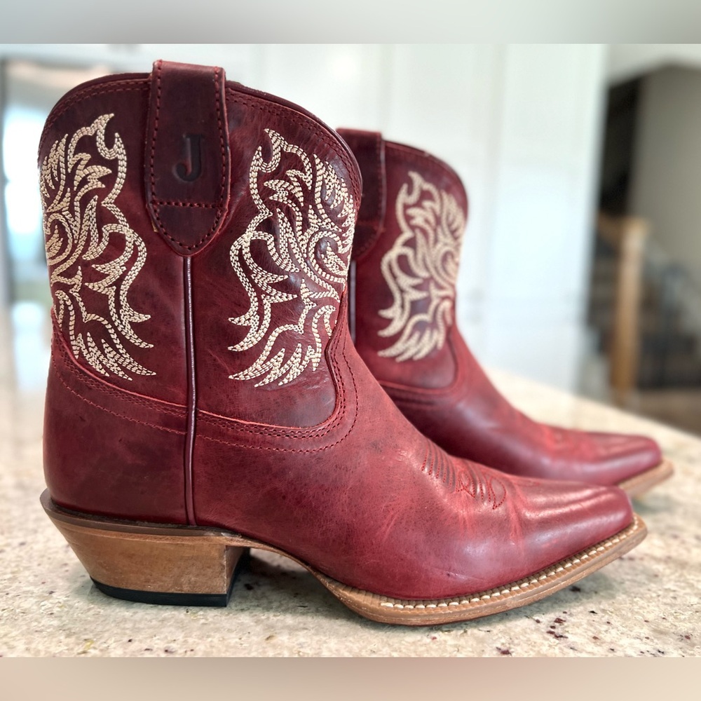 Justin Boots Women's Red Leather Western Heeled Boots